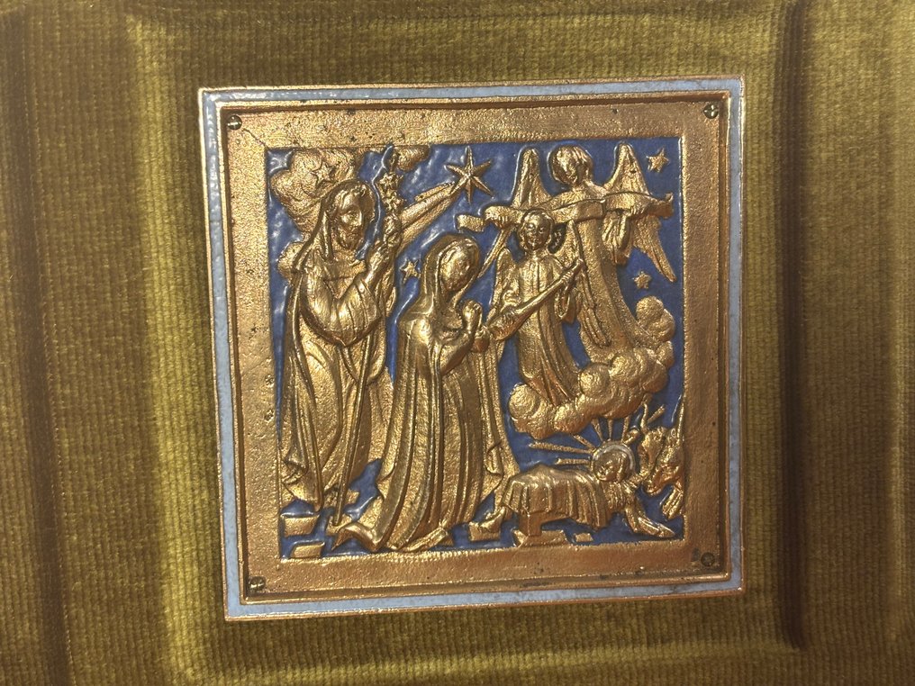 Modest Morató Ojer - Vallási triptichon - 50 x 24,5 cm - Bronz, Zománc, Fa - 1960-1970 #1.0