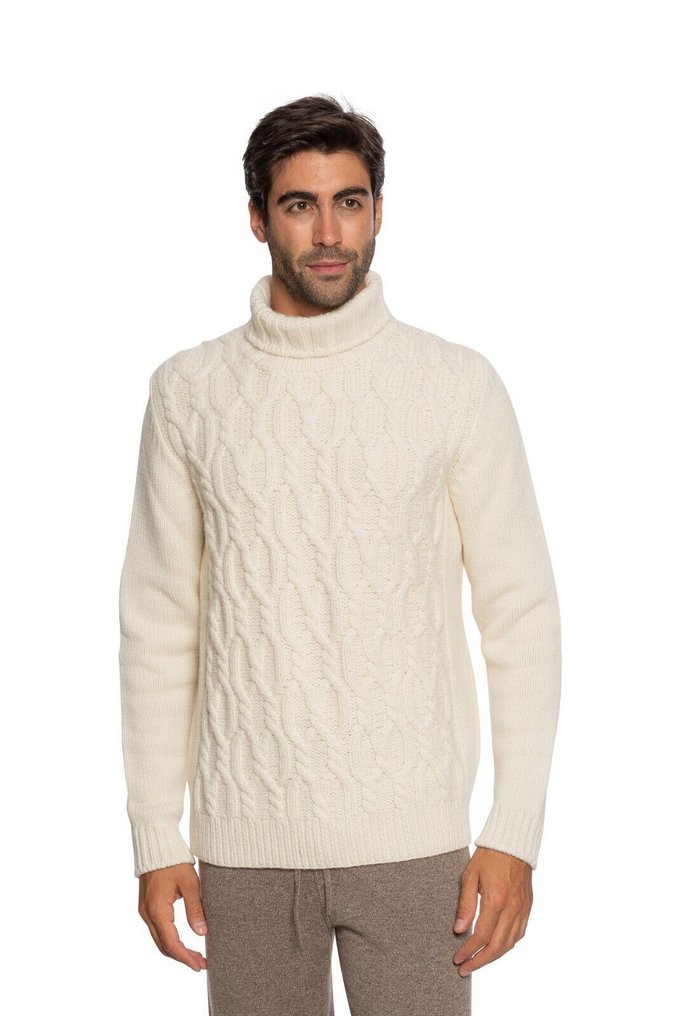 FEDELI CASHMERE RRP 2200€ Ivory Cable-Knit Sweater Thick 100% Cashmere "HAND KNIT" - 52 IT - Jumper - New with tags #1.0