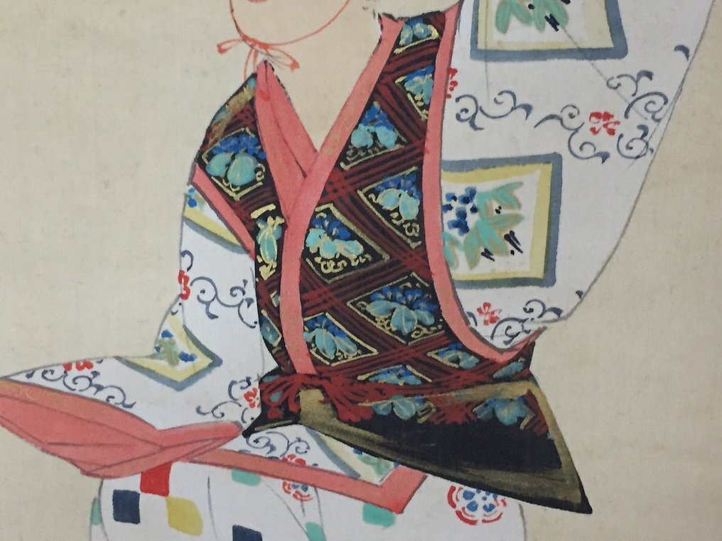 Ethnic dancer / Japanese Vintage Hanging Scroll KAKEJIKU / Silk / Hand Painted - Signed - Ιαπωνία (χωρίς τιμή ασφαλείας) #4.3