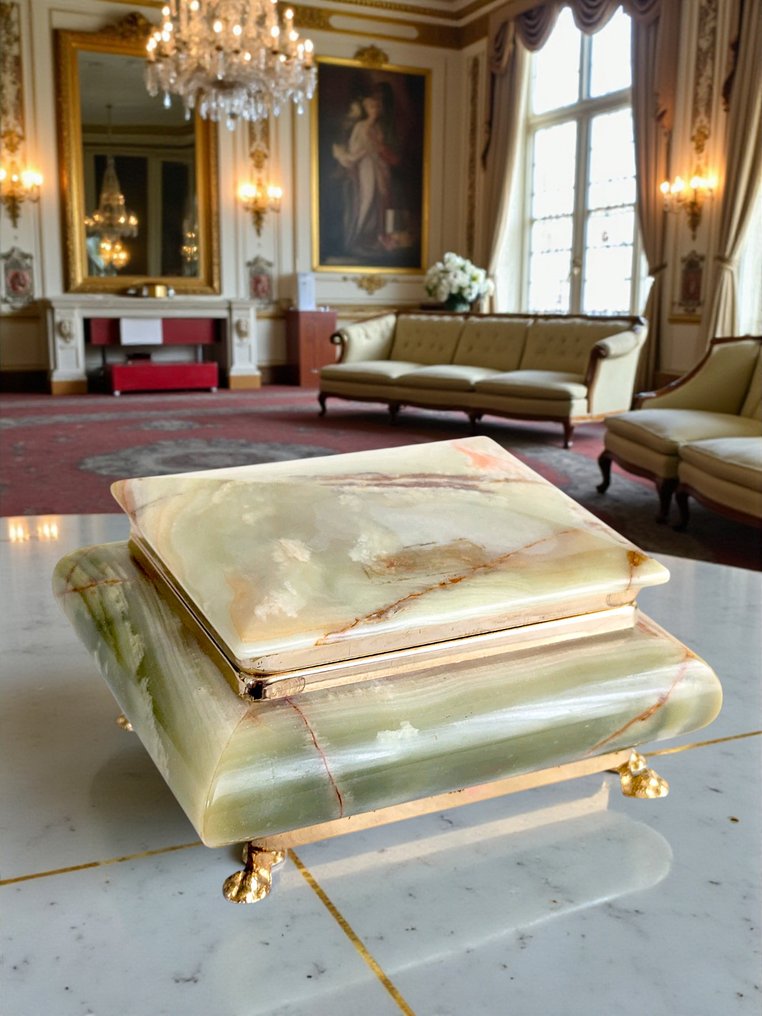 Jewellery box - 1950's - Baroque - Ornate Feet - Italy - Marble, Brass #2.1