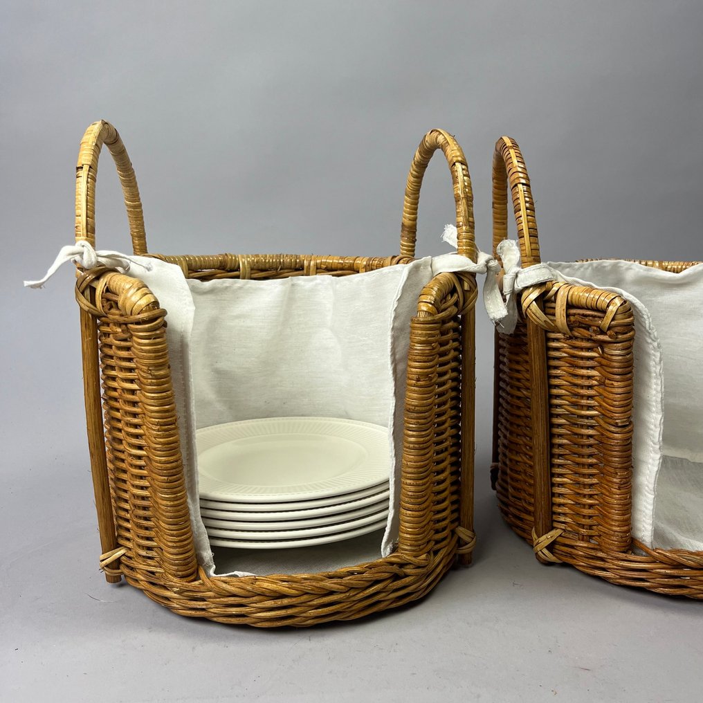 Καλάθι (2) - Κάδοι αποθήκευσης από wicker - Platecarriers, με υφασμάτινες επενδύσεις. - Rattan, Λινό #4.3