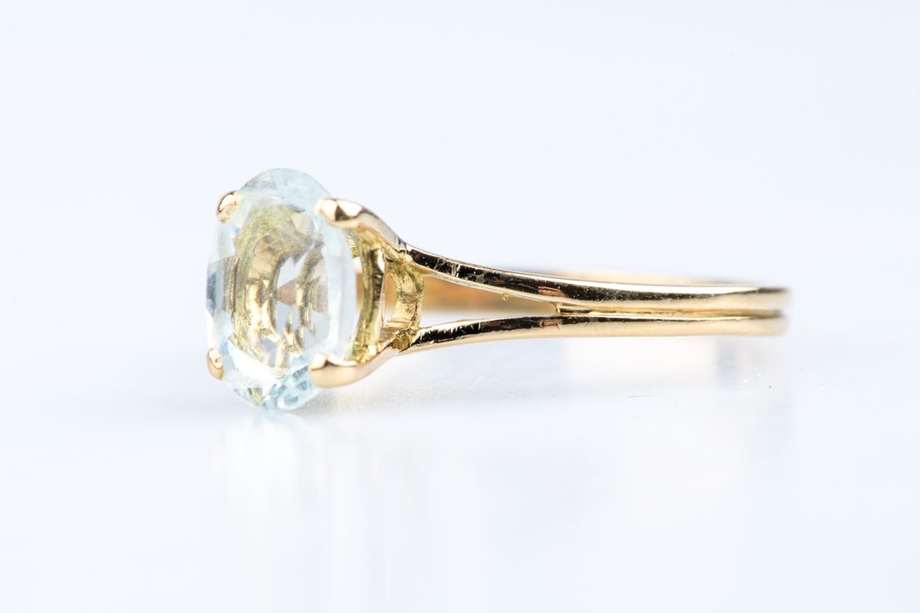 戒指 - 18K包金 黄金 -  1.11ct. tw. 海蓝宝石 #3.2