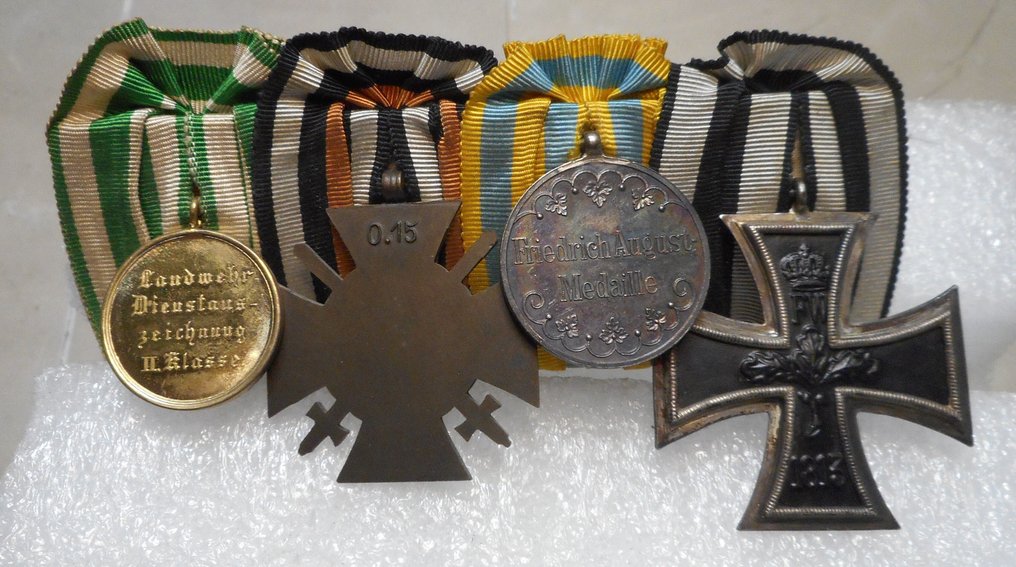 德国 - 陆军/步兵 - 军事勋章 - 萨克森国家帝国的四枚军事奖章胸针 #1.0