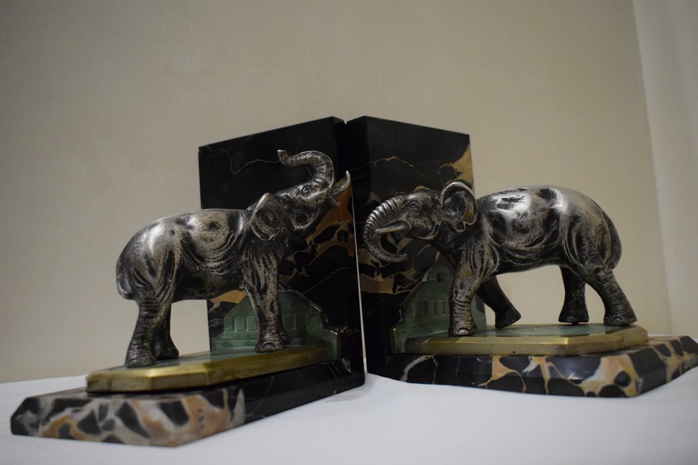 ALBERT.MARIONNET - Marionnet - Bogstøtter (2) - Forkromet bronze elefanter - Forsølvet bronze, Forgyldt bronze #4.3
