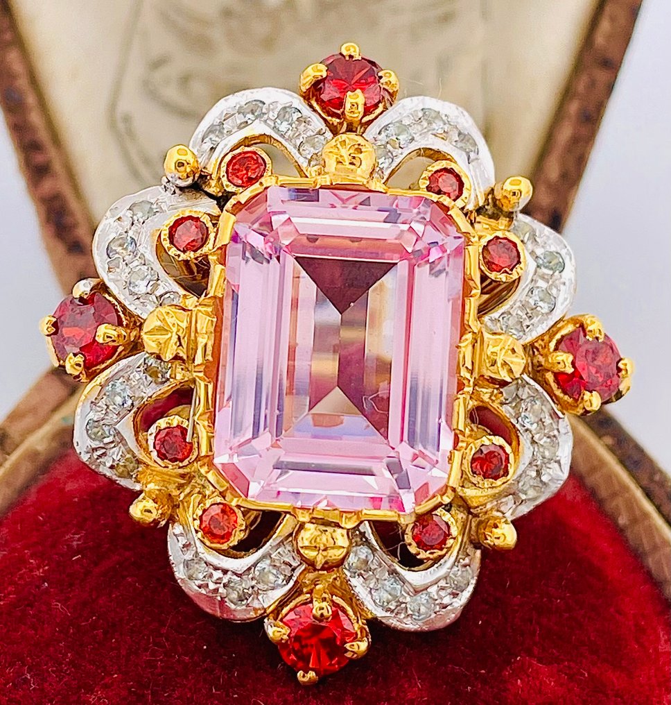 Nincs minimálár - Gyűrű - 9 Kt Sárga arany, Ezüst Szintetikus drágakő - Akvamarin #1.0