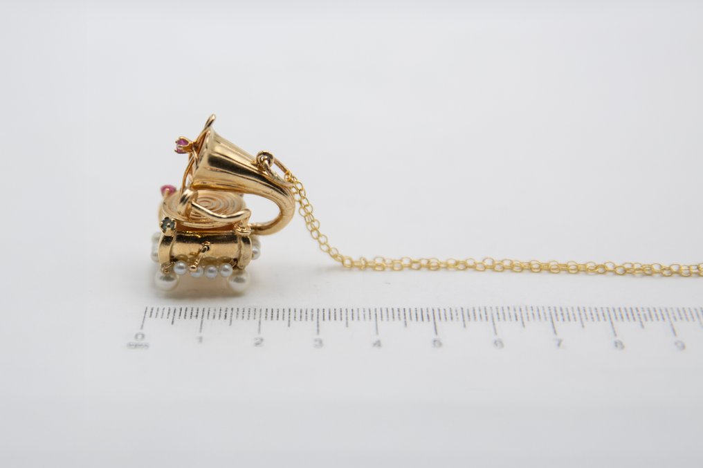 吊坠项链 - 14K包金 黄金 蓝宝石 - 红宝石 #2.1