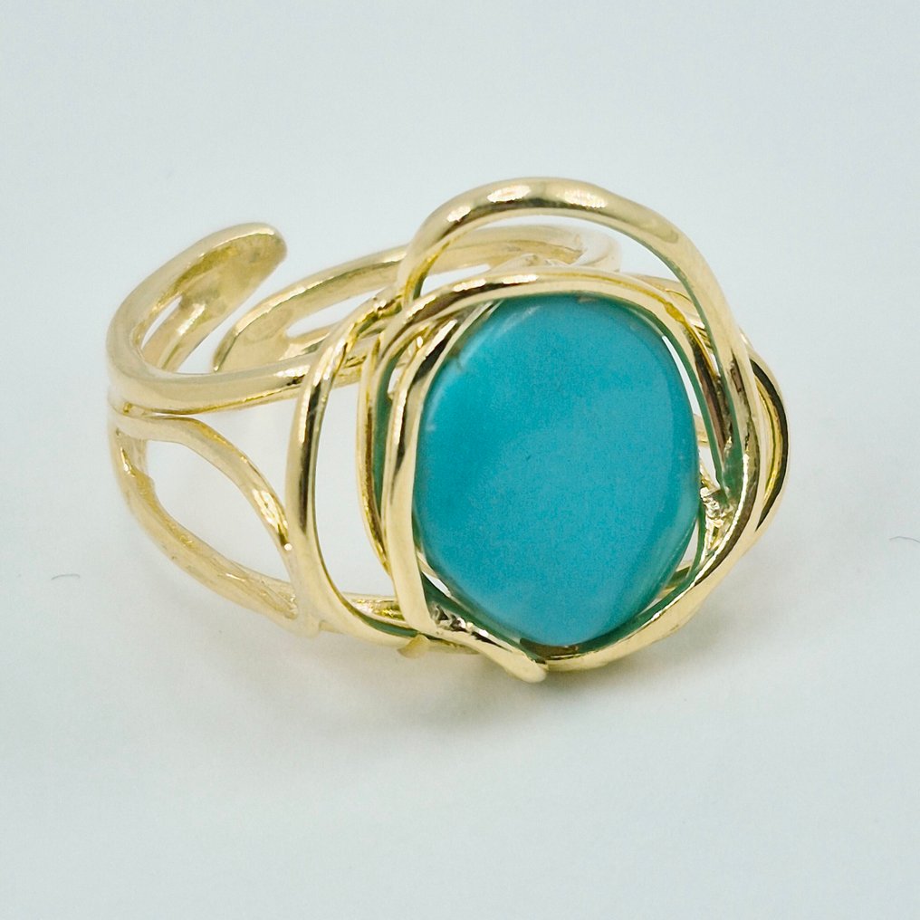 綠松石 - 銀 - 戒指 - 美国奶油色 #1.0