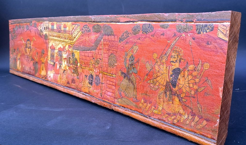 Inconnu - Exceptionnel ancien panneau en bois peint de Shekavati "Samundra Manthan" partie 1 #2.1