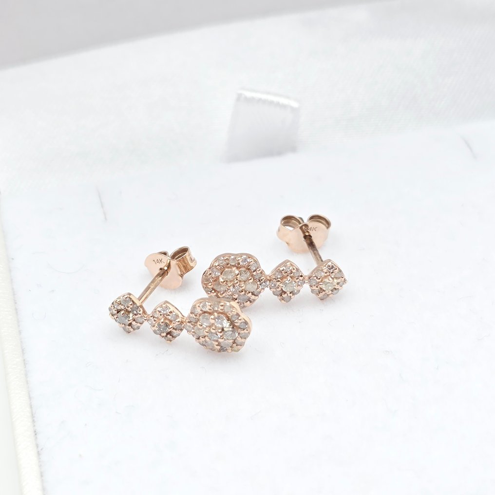 Nincs minimálár - Drop fülbevaló - 14 kt. Rózsa arany -  0.44ct. tw. Gyémánt (Természetes)  #3.2