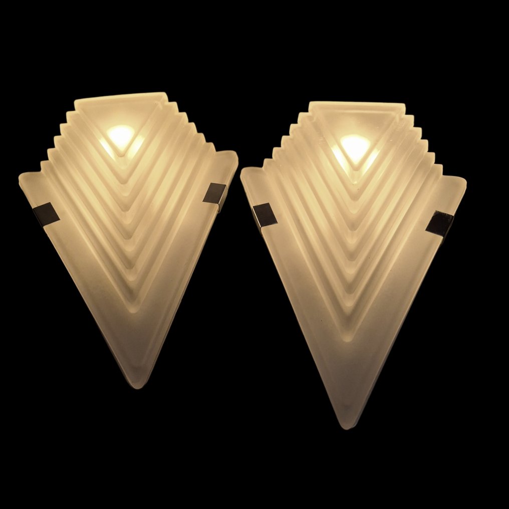 NO RESERVE - 壁式燭台 (2) - 玻璃, 金屬 - 装饰艺术 #1.0