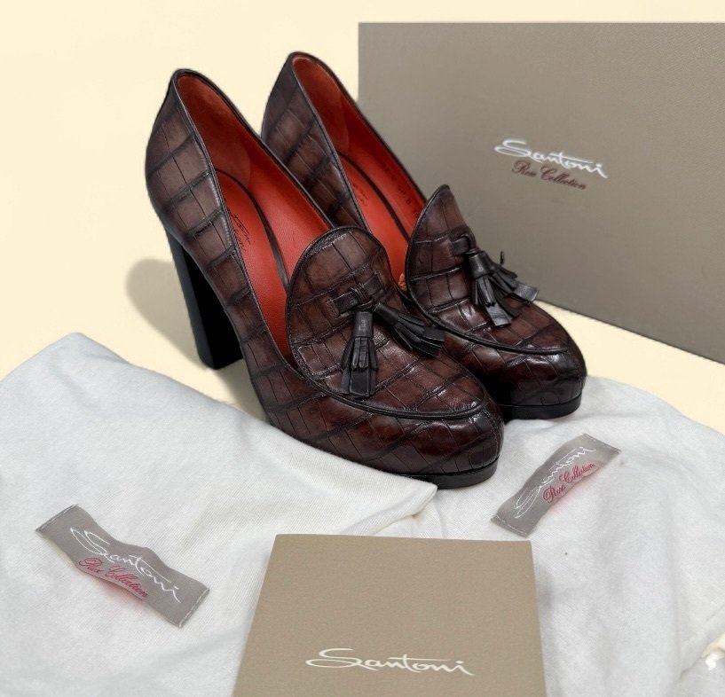 Santoni Crocodile-‘Tassel Loafer’ - Pumps - Size: EU 39 - New in box #1.0