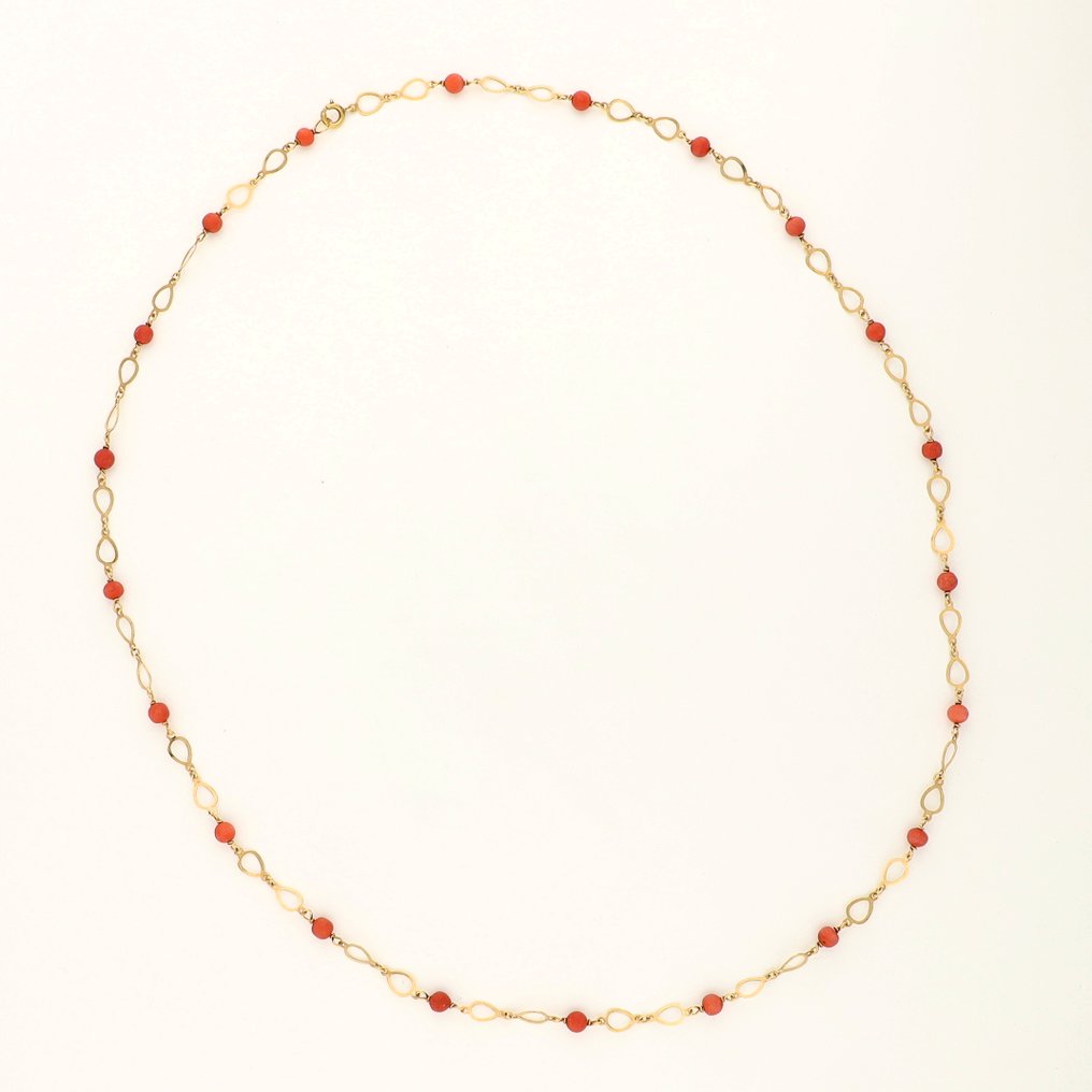 頸鏈 - 18 克拉 黃金 - 血珊瑚 #2.1