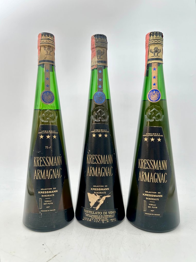 Kressmann - Armagnac 3 Star - Vieilli en Futs - b. Anni ‘60, Anni ‘70 - 75cl - 3 bottiglie #1.0