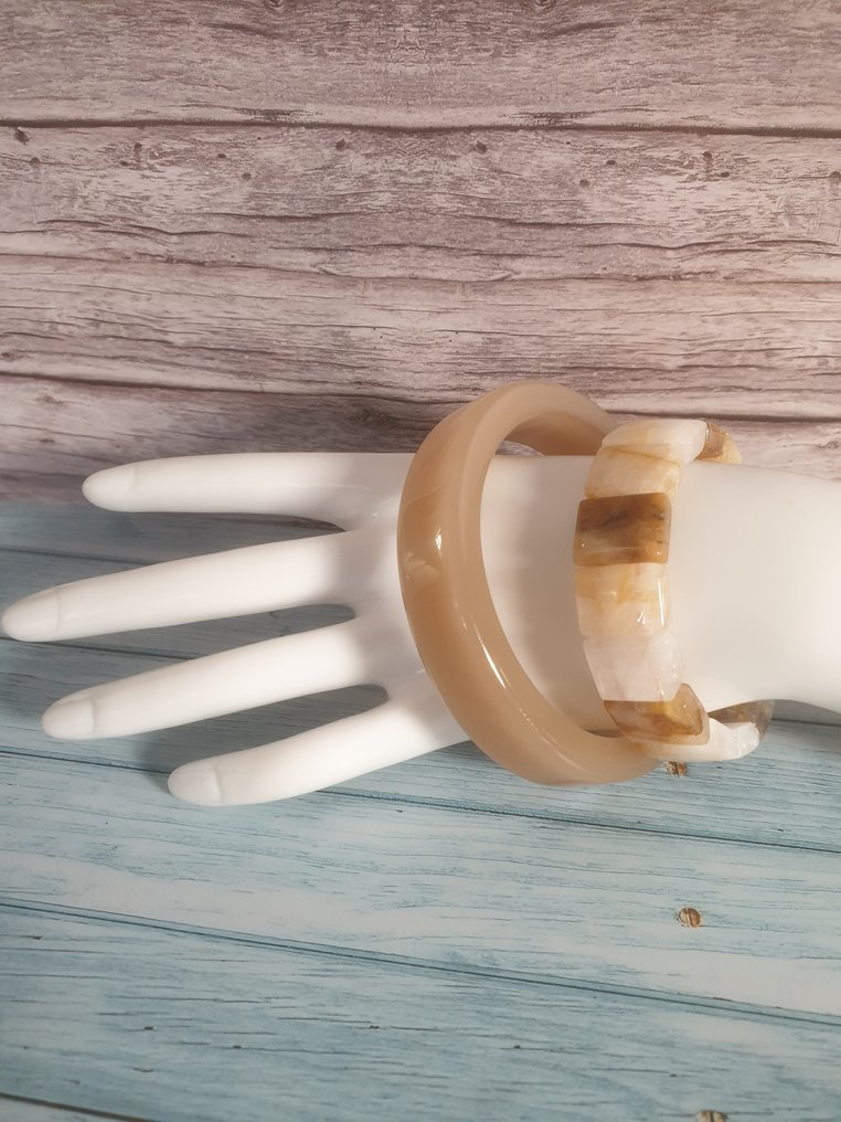 Beige Agate - Bangle - 2Pc Bangle and Bracelet #3.2