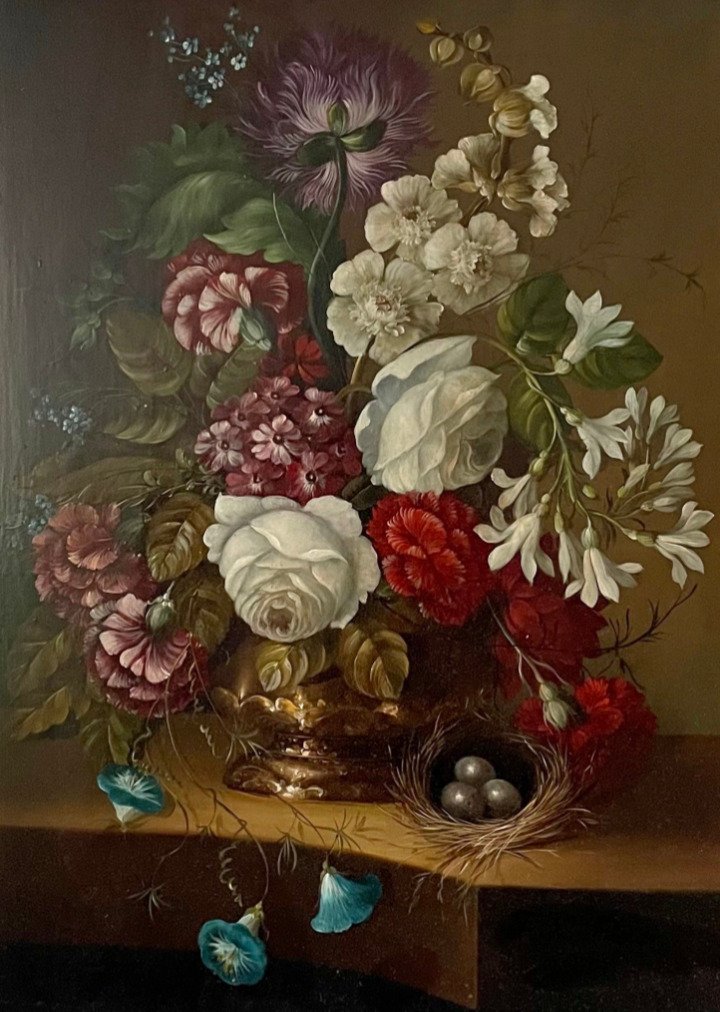 Franz Xaver Pieler (1876/79-1952) - Blumenstillleben mit Vogelnest #1.0