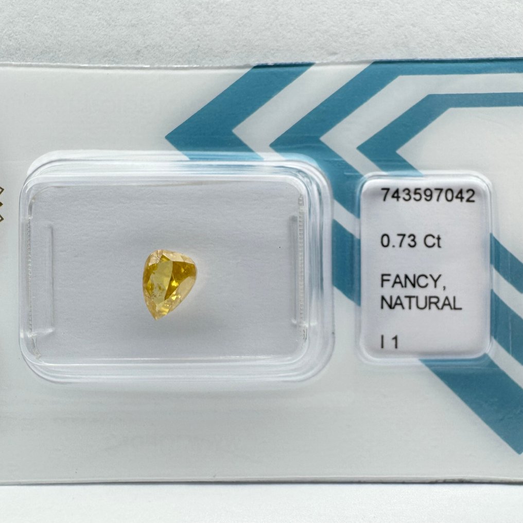 没有保留价 - 1 pcs 钻石  (天然色彩的)  - 0.73 ct - 梨形 - Fancy vivid 黄色 橙色 - I1 内含一级 - 国际宝石研究院（IGI） #1.0
