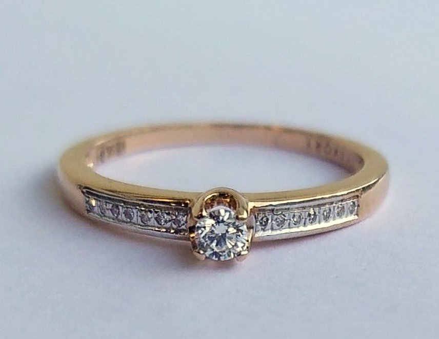 订婚戒指 - 14K包金 玫瑰金 - 0.12ct. tw. 钻石 (天然) - 钻石 #2.1