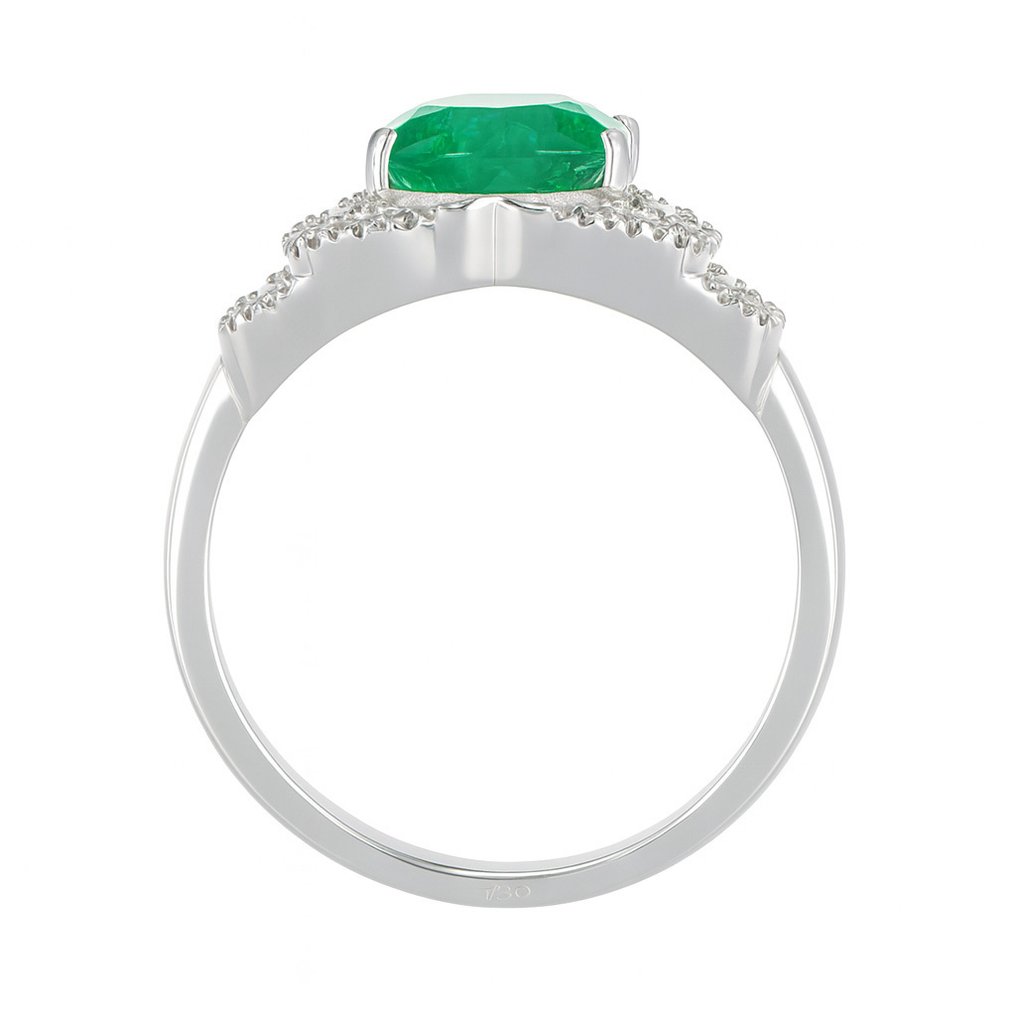 戒指 - 18 克拉 白金 -  2.15ct. tw. 祖母綠 - 鉆石 #4.3