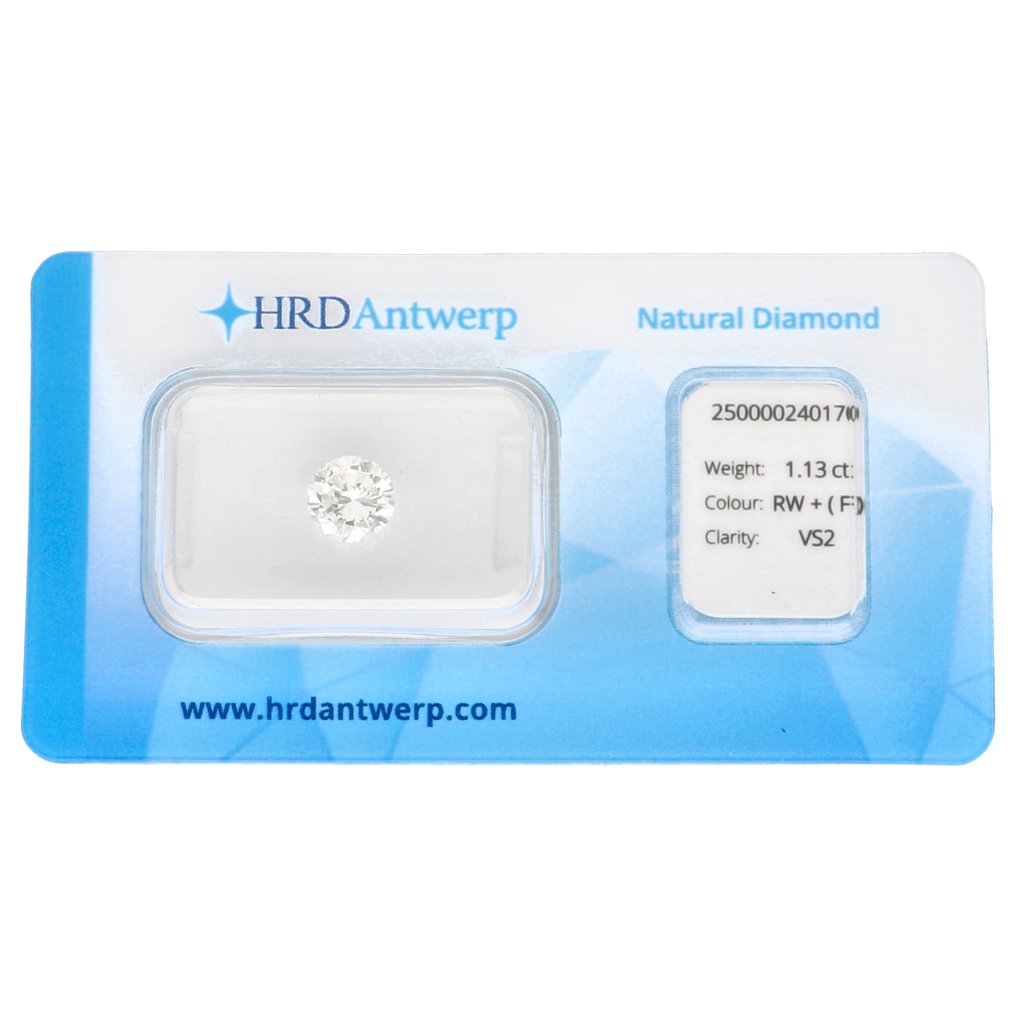 No Reserve Price - 1 pcs Diamond  (Natural)  - 1.13 ct - Round - F - VS2 - HRD Antwerp #1.0