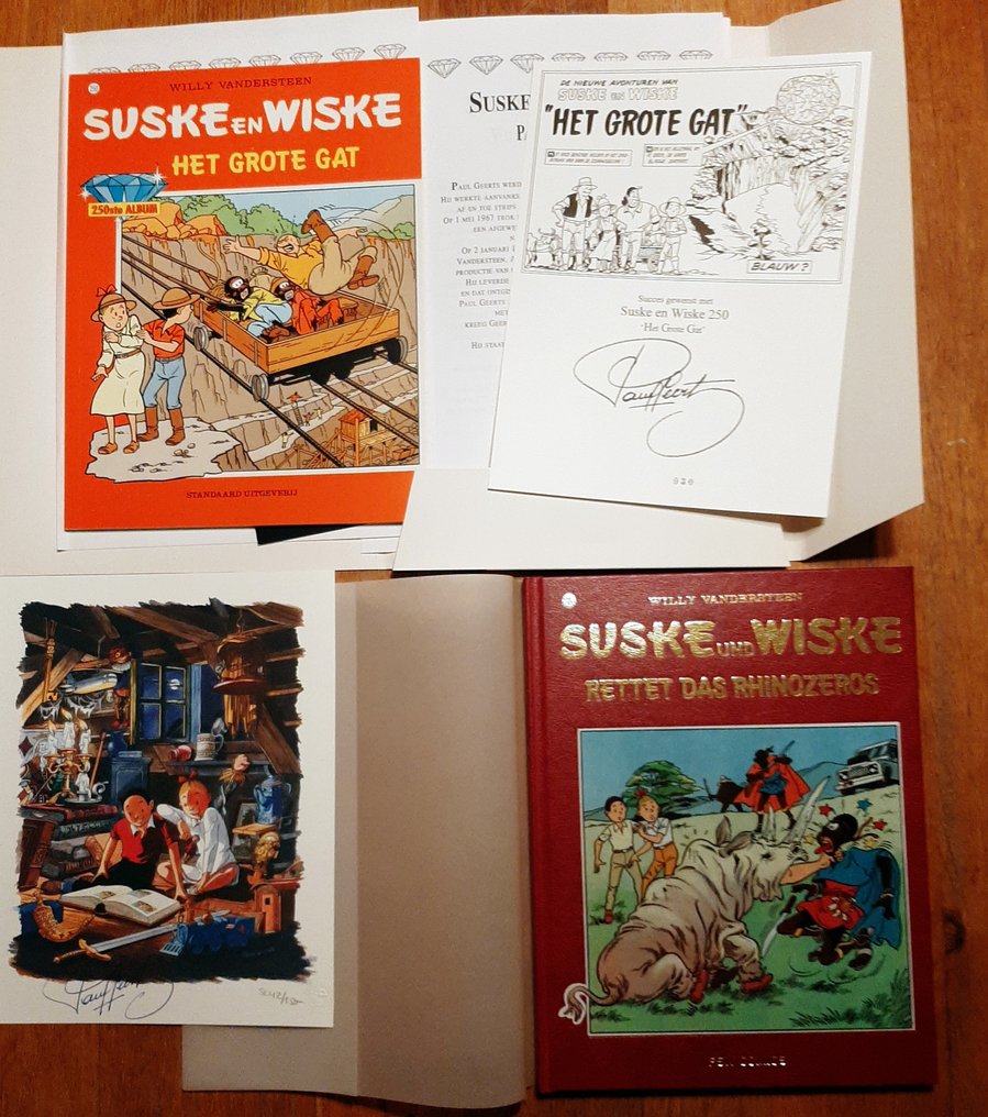 Suske en Wiske - Het Grote Gat (persdossier gesigneerd) / Rettet das Rhinozeros (Duitse luxe met gesigneerde prent en - 2 Album - Edición limitada y numerada - 1996/1998 #1.0