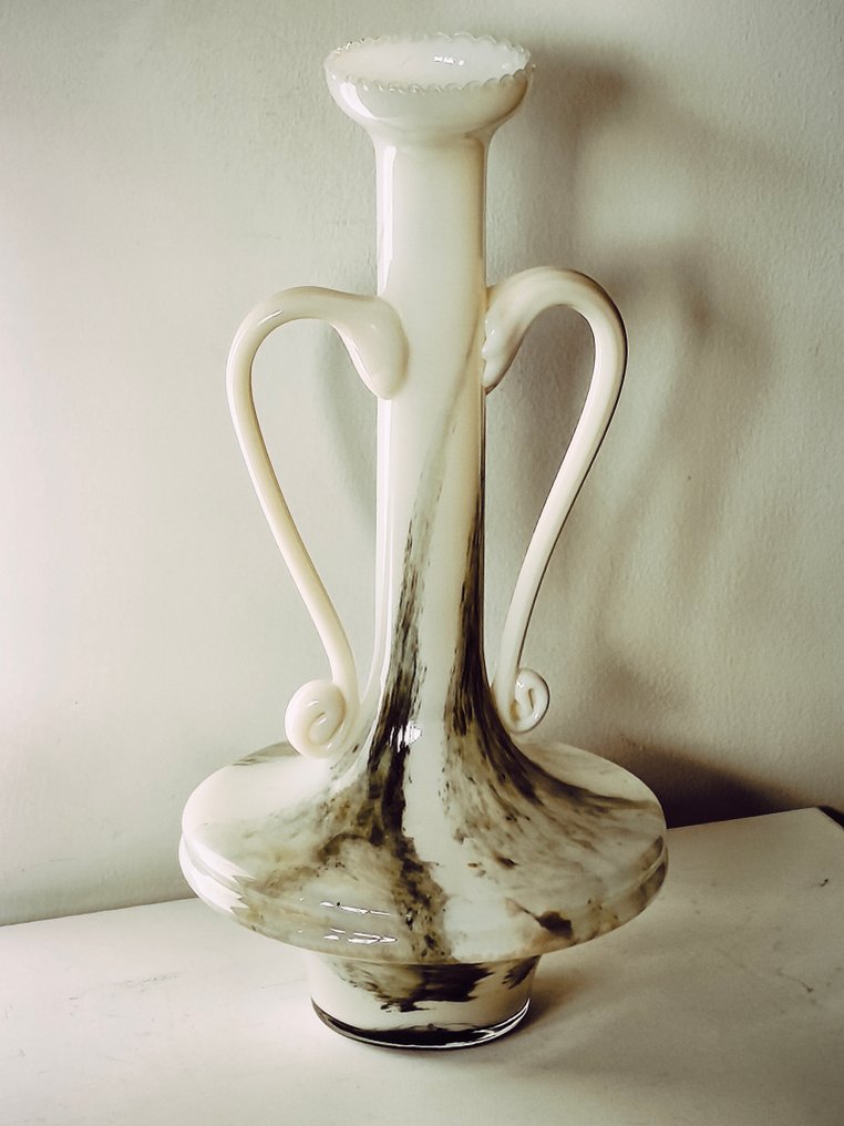 花瓶 -  1955年乳白玻璃大理石花瓶  - 乳白玻璃 - 乳白色大花瓶 #1.0