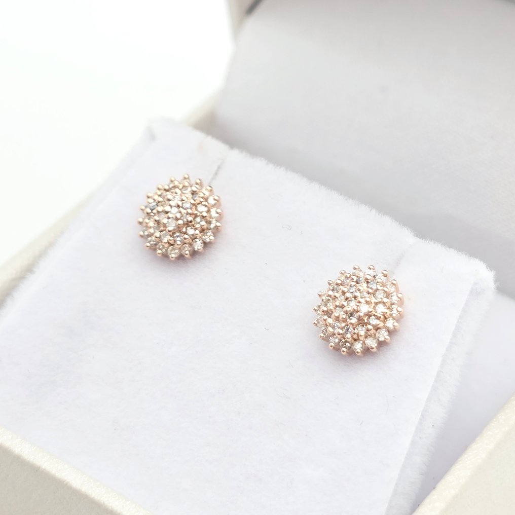 Nincs minimálár - Drop fülbevaló - 14 kt. Rózsa arany -  0.28ct. tw. Gyémánt (Természetes)  #3.2