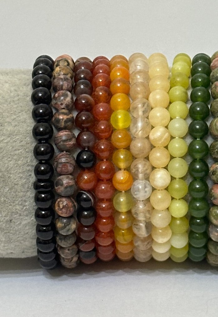 玛瑙;孔雀石;绿松石;软玉;珊瑚石;黄水晶;紫水晶……/ 高品质 / 1060克拉 - 手鈪 - 印度/巴西 #1.0