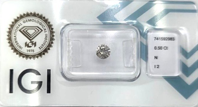 没有保留价 - 1 pcs 钻石  (天然)  - 0.50 ct - 圆形 - N (带色彩的) - I2 内含二级 - 国际宝石研究院（IGI） #2.1