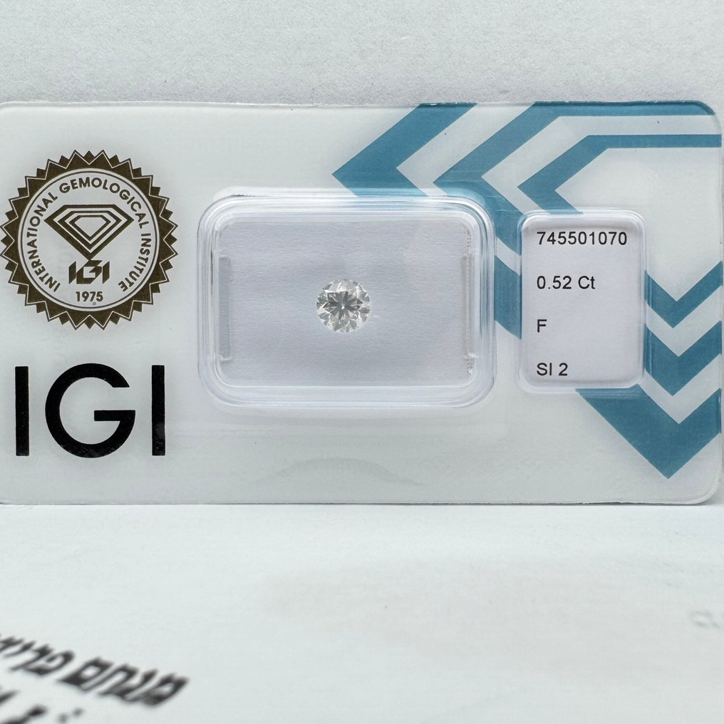 没有保留价 - 1 pcs 钻石 (天然) - 0.52 ct - 圆形 - F - SI2 微内含二级 - 国际宝石研究院(IGI) #4.3