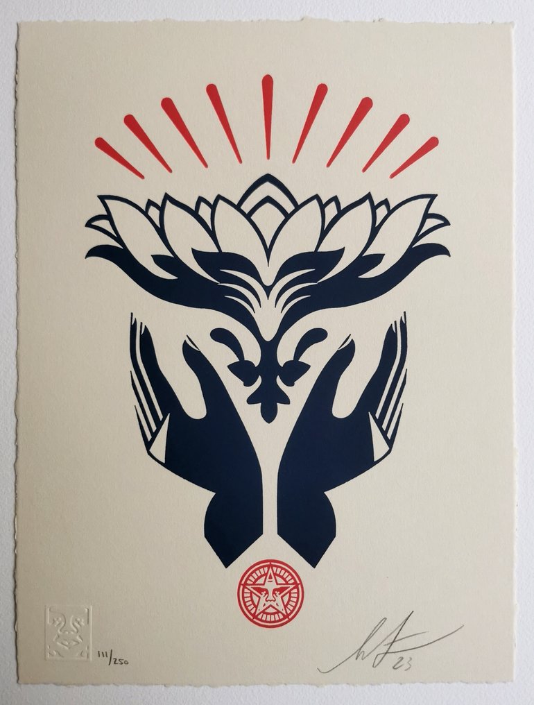 Shepard Fairey (OBEY) (1970) - Lotus Hands Letterpress (Red) #1.0