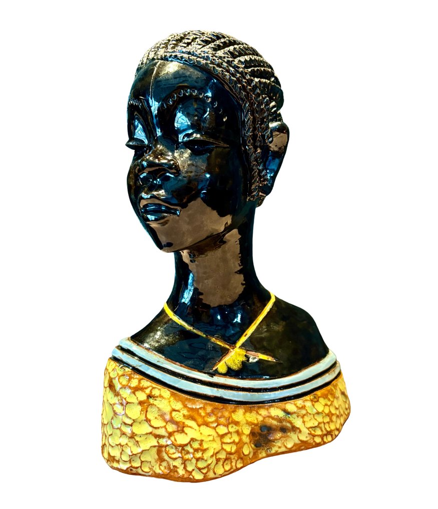半身像, Afrikaanse dame handgemaakt gesigneerd  door Ndala-Kin - 26 cm - 陶器, 釉 - 1970 #1.0