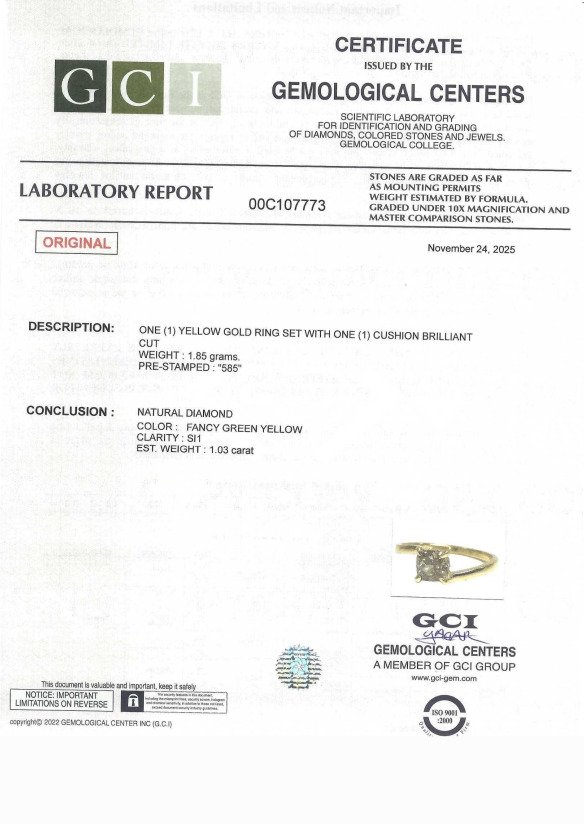 Sans Prix de Réserve - Bague - 14 carats Or jaune - 1.03ct. tw. Jaune Diamant (Couleur naturelle) #2.1