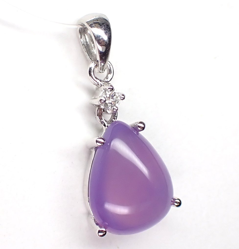 χωρίς τιμή ασφαλείας - Κρεμαστό κόσμημα - 18 καράτια Λευκός χρυσός -  2.24ct. tw. Χαλκηδόνιος - Διαμάντι - Χωρίς τιμή ελάχιστης προσφοράς #1.0