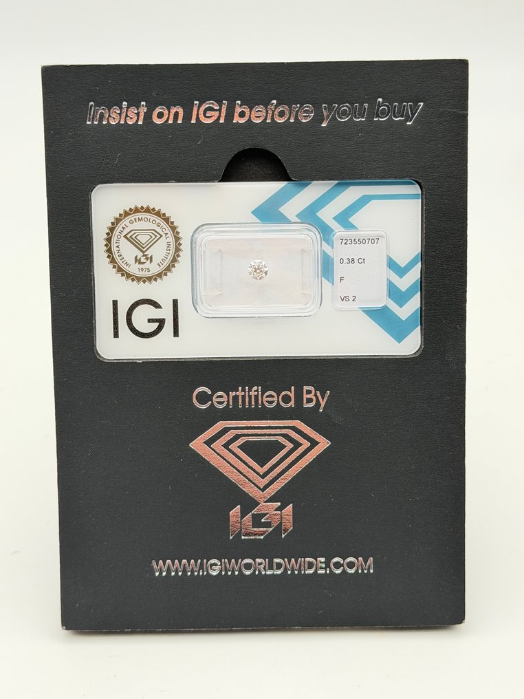 1 pcs Διαμάντι (Φυσικό) - 0.38 ct - Στρογγυλό - F - VS2 - International Gemological Institute (IGI) #1.0