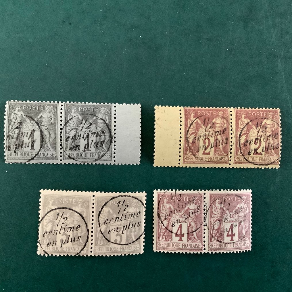 法國 1884 - 印章：1、2、3 和 4 分带印刷的硬币。 - Yvert 13/16 #1.0