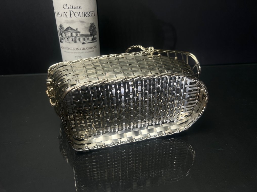 Christofle - Basket - Christofle collection interlaced pattern - Silverplated - Wine Bottle Basket #3.2