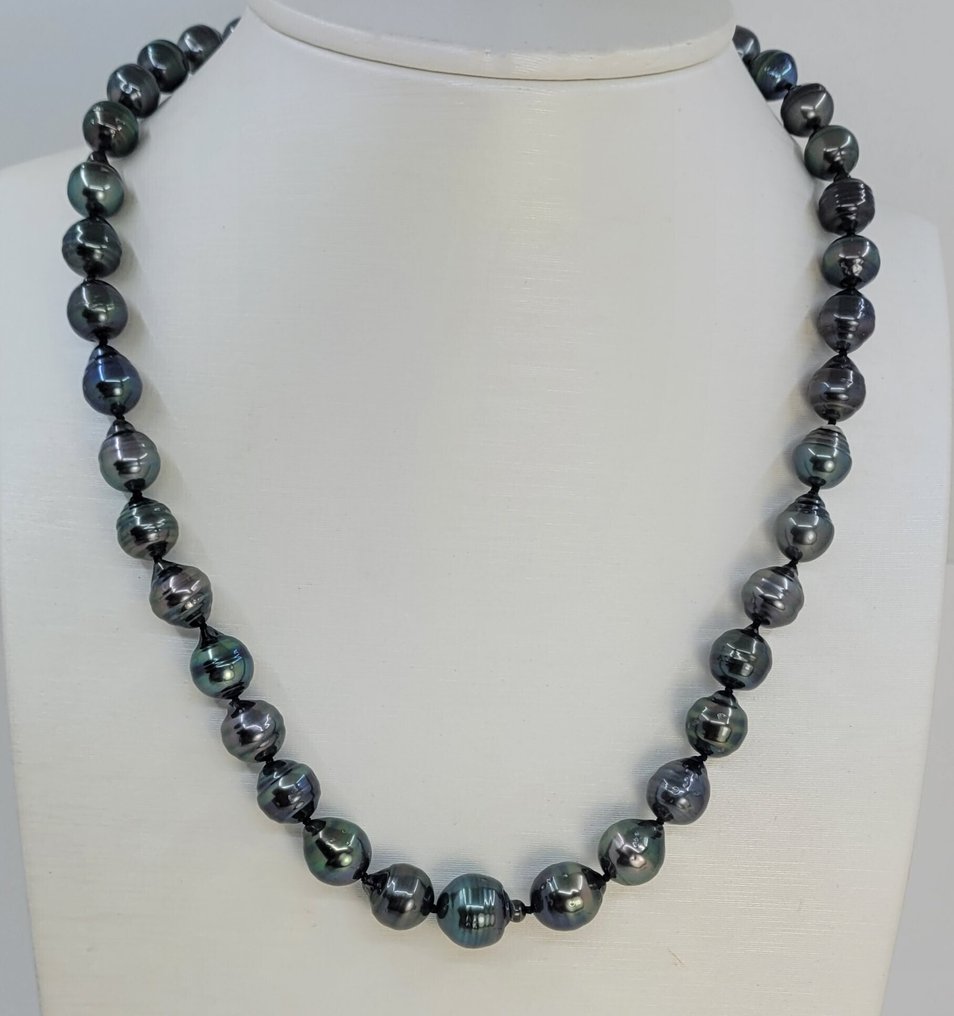 Senza Prezzo di Riserva - Collana Argento, Perle di Tahiti peacock da 8x11,3 mm #1.0