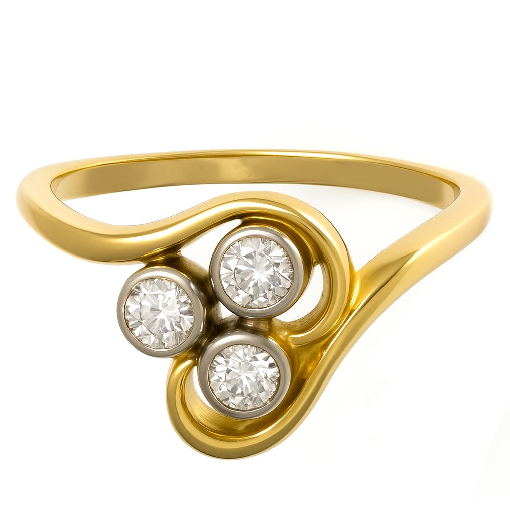 Gyűrű - 18 kt. Fehér arany, Sárga arany - 0.21ct. tw. Gyémánt (Természetes) #1.0