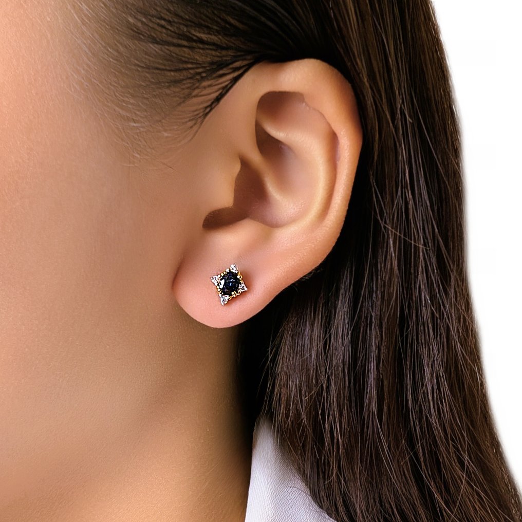 Drop fülbevaló - 18 kt. Sárga arany, Fehér arany - 0.44ct. tw. Zafír - Gyémánt #1.0