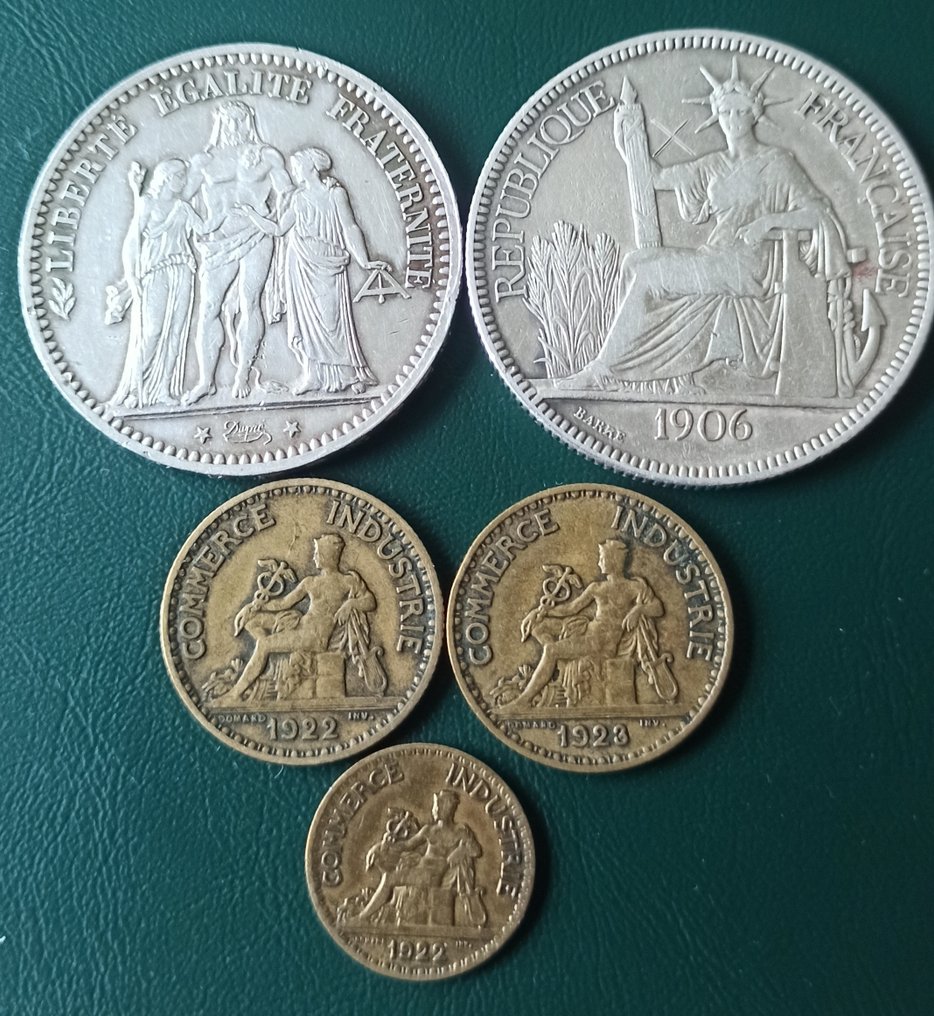 法國, 法屬印度支那. 5 Munzen, 1873/1923  (沒有保留價) #1.0
