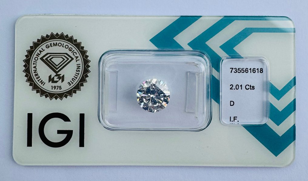 No Reserve Price - 1 pcs Diamond  (Natural)  - 2.01 ct - Round - D (colourless) - IF - International Gemological Institute (IGI) - *VG EX EX* Free Shipping #3.2