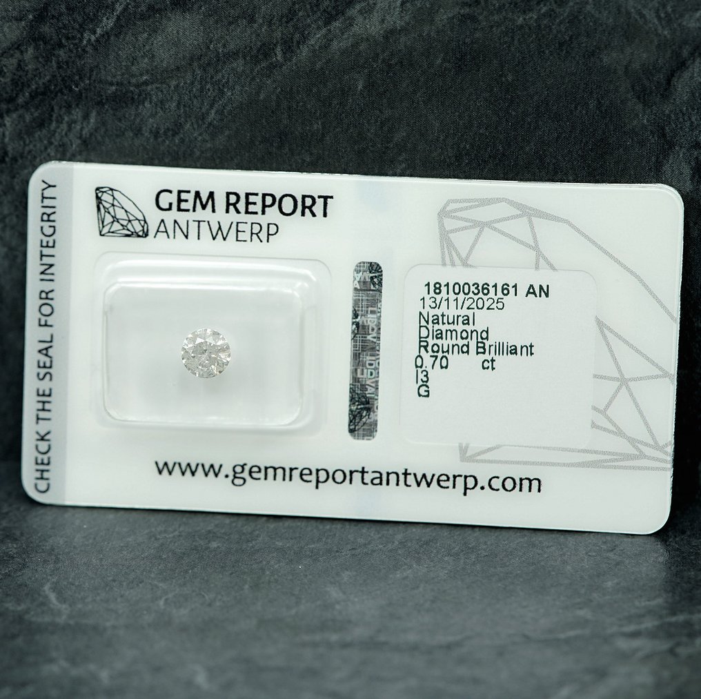 No Reserve Price - 1 pcs Diamond  (Natural)  - 0.70 ct - Round - G - I3 - Gem Report Antwerp (GRA) #4.3