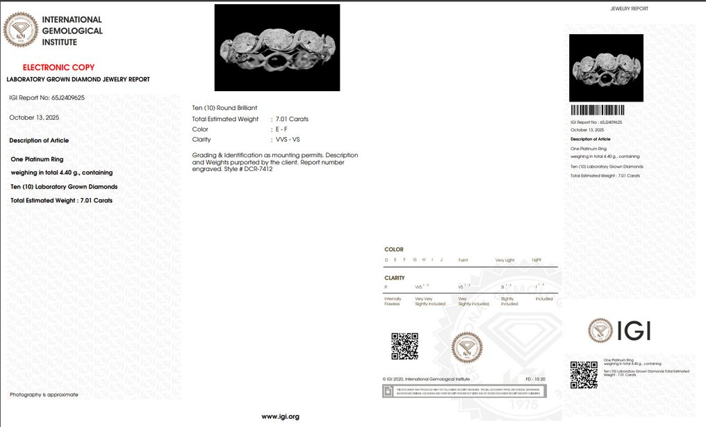 没有保留价 - 戒指 白金 - 7.01ct. tw. 钻石 (实验室培育) #3.2