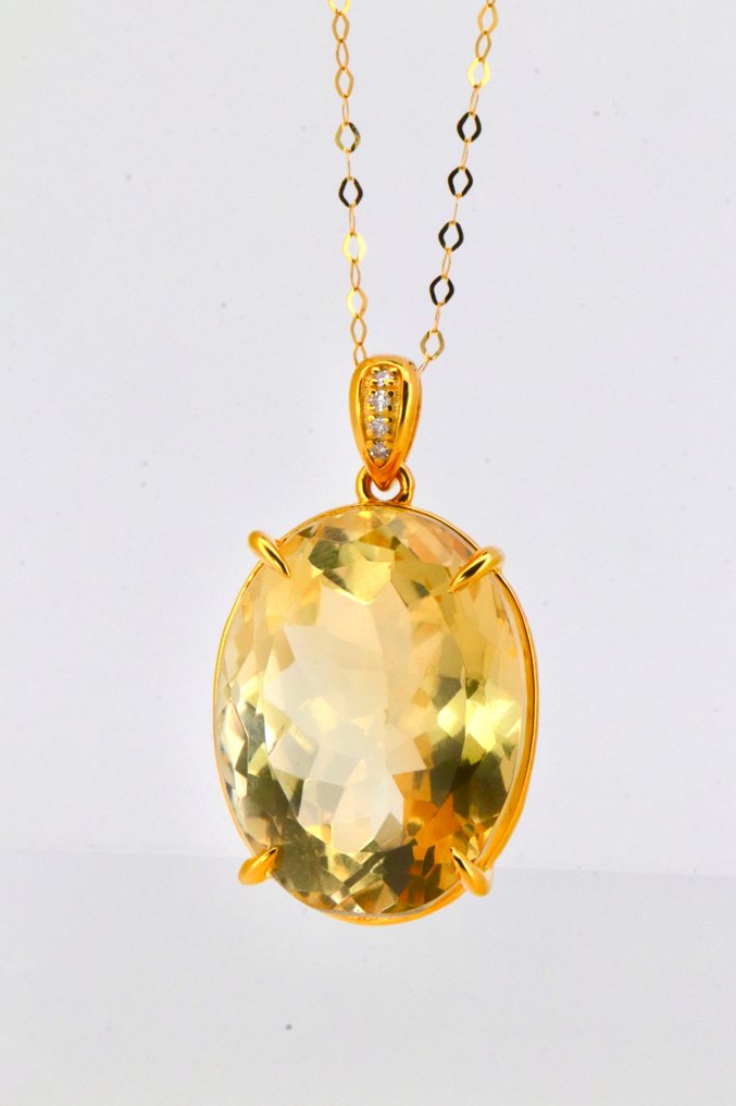 Nincs minimálár - Függő - 14 kt. Sárga arany Citrin - Gyémánt #1.0