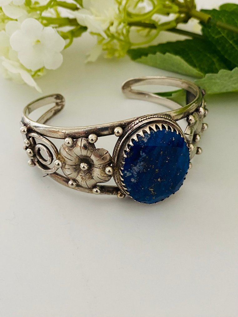 没有保留价 - 有开口手链 银, 青金石 #1.0