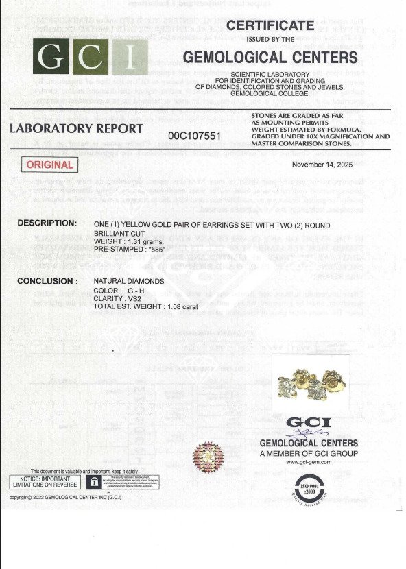 沒有保留價 - 耳環 - 14 克拉 黃金 -  1.08ct. tw. 鉆石 (天然) #2.1