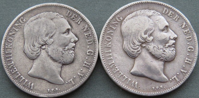 荷兰. 威廉三世. 1 Gulden 1863 en 1865  (没有保留价) #2.1