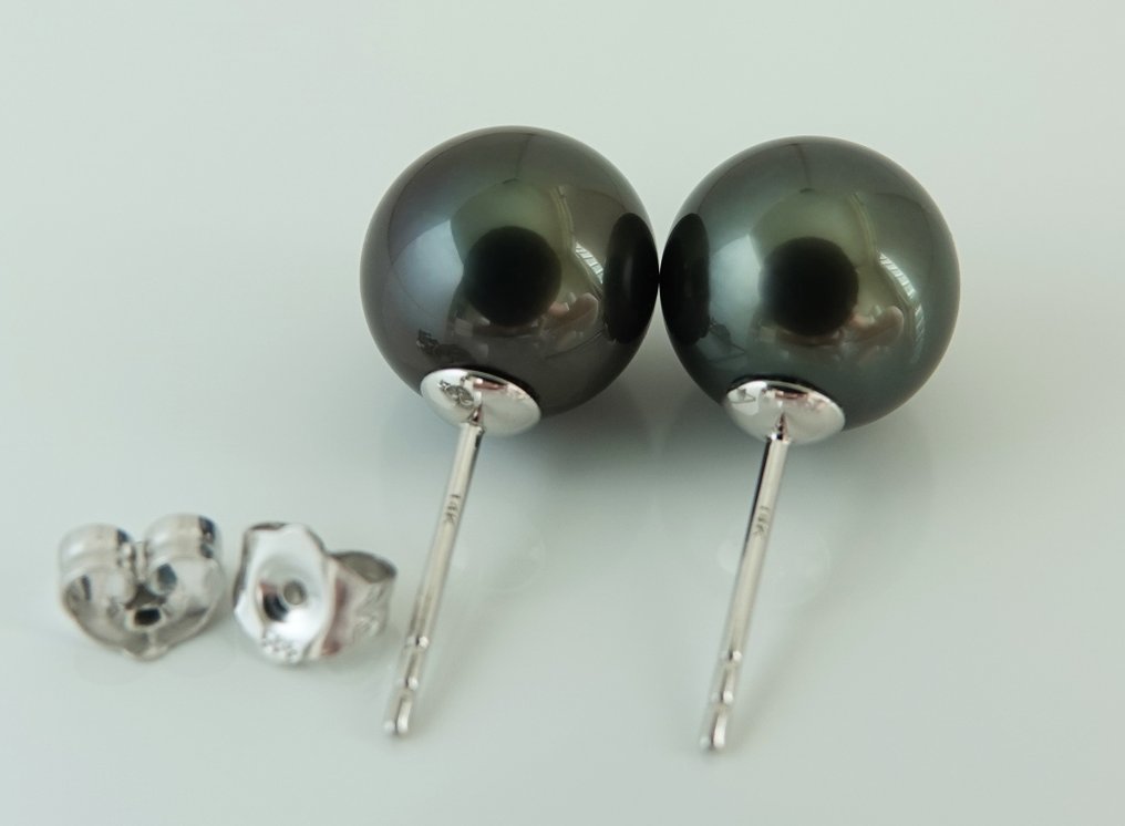 Καρφωτά σκουλαρίκια - 14 καράτια Λευκός χρυσός Μαργαριτάρι - Indigo Glow, Στρογγυλό #2.1