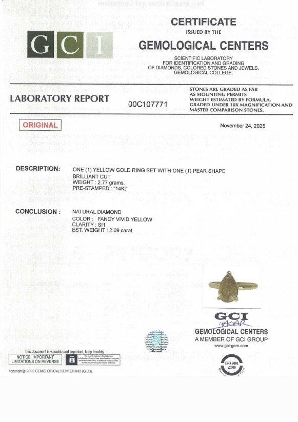 χωρίς τιμή ασφαλείας - Δαχτυλίδι - 14 καράτια Κίτρινο χρυσό - 2.09ct. tw. Κίτρινο Διαμάντι (Φυσικού χρώματος) #2.1