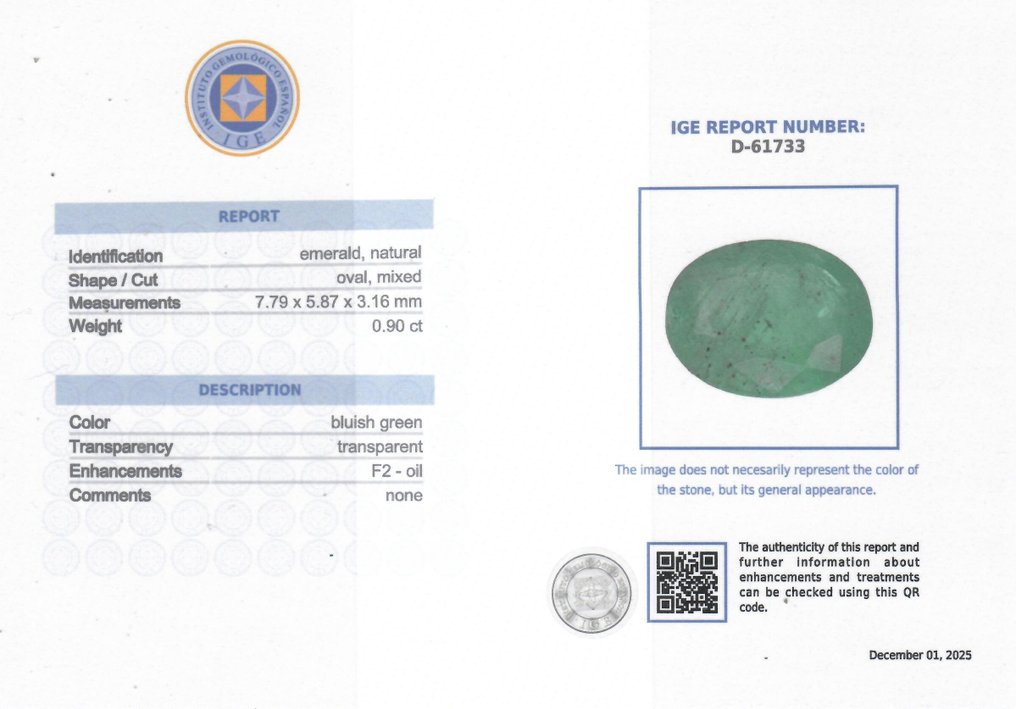 1 pcs Zöld Smaragd - 0.90 ct - Instituto Gemólogico Español (IGE) #2.1